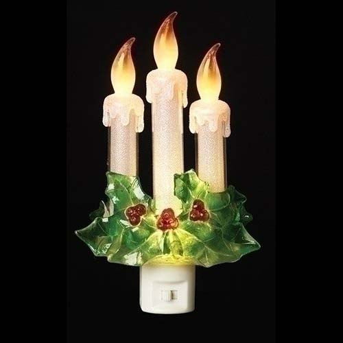 Roman, 3 Candles with Holly Night Light 7.75"