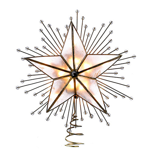 Kurt S Adler, 5 Point Capiz Star with Rays & Beads Tree Topper 10"