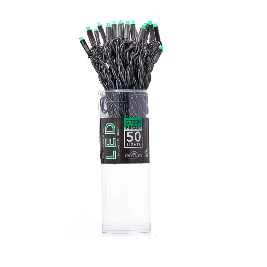 Kurt S Adler, 5mm Green Frosted LED Black Wire 50 Light Set