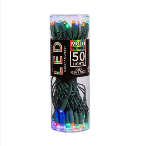 Kurt S Adler, 5mm Multi Color White Twinkle LED Green Wire 50 Light Set