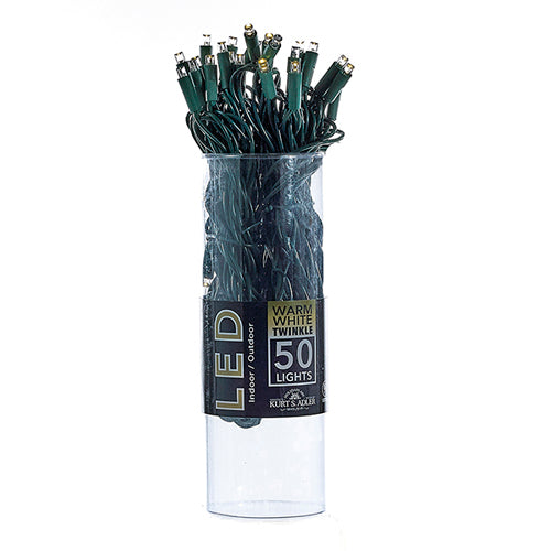 Kurt S Adler, 5mm Warm White Twnkle LED Green Wire 50 Light Set