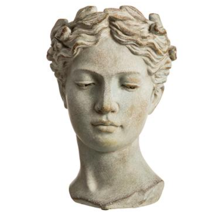 Allstate Floral, Antiqued Grey Female Bust Garden Planter 10"