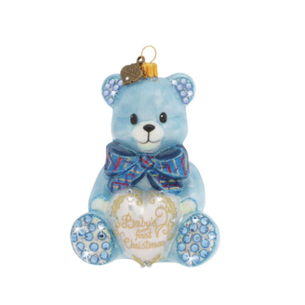 Jay Strongwater, Baby Boy's First Christmas Teddy Glass Ornament