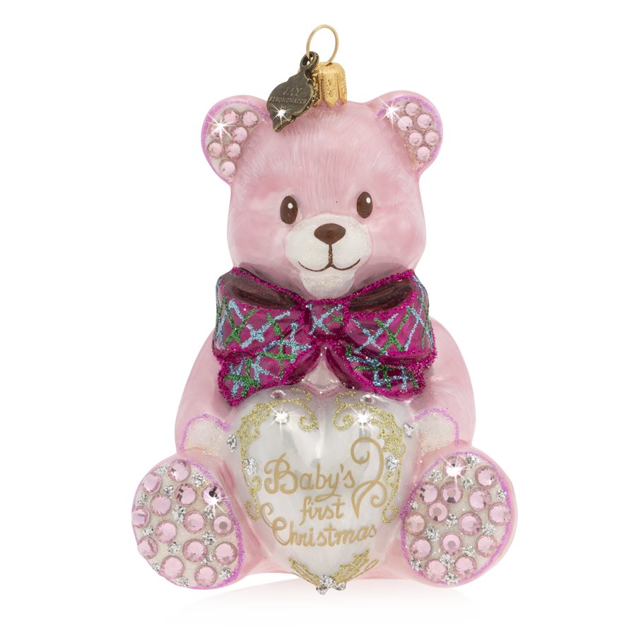 Jay Strongwater, Baby Girl's First Christmas Teddy Glass Ornament