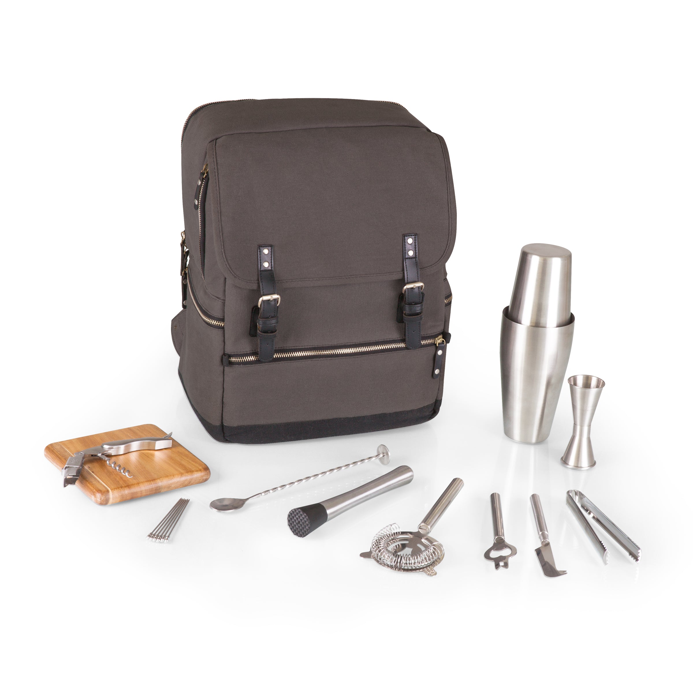 PicnicTime, Bar Set Gray Backpack with Portable Cocktail Set