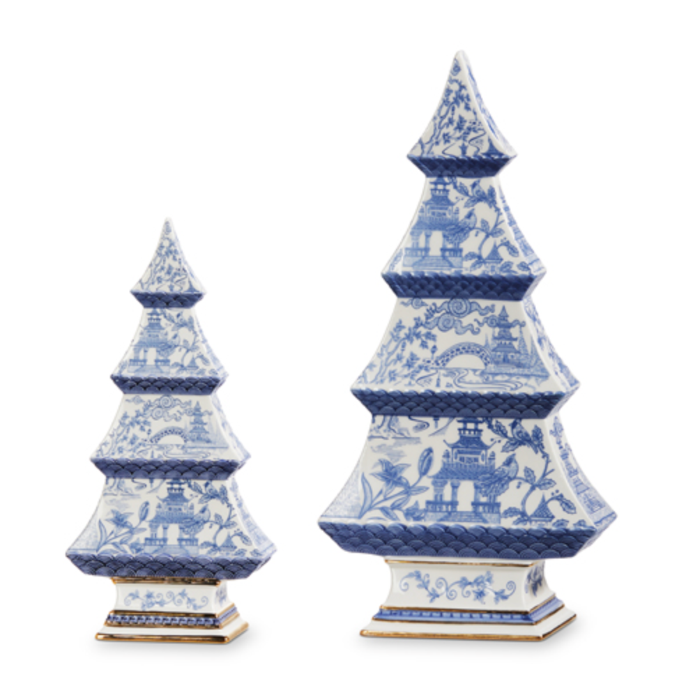 Raz, Blue Toile Chinoiserie Trees 12.5" Set of 2