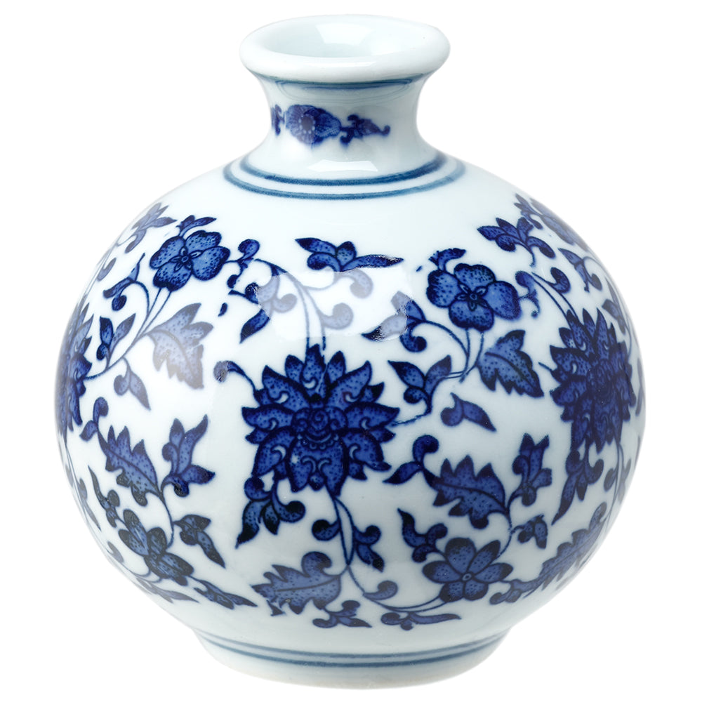 Allstate Floral, Blue and White Classic Chrysanthimum Ceramic Vase 3.25"