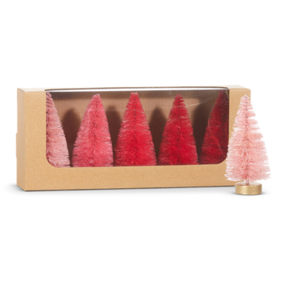 Raz, Box of Pink Bottle Brush Trees 4" Set of 5