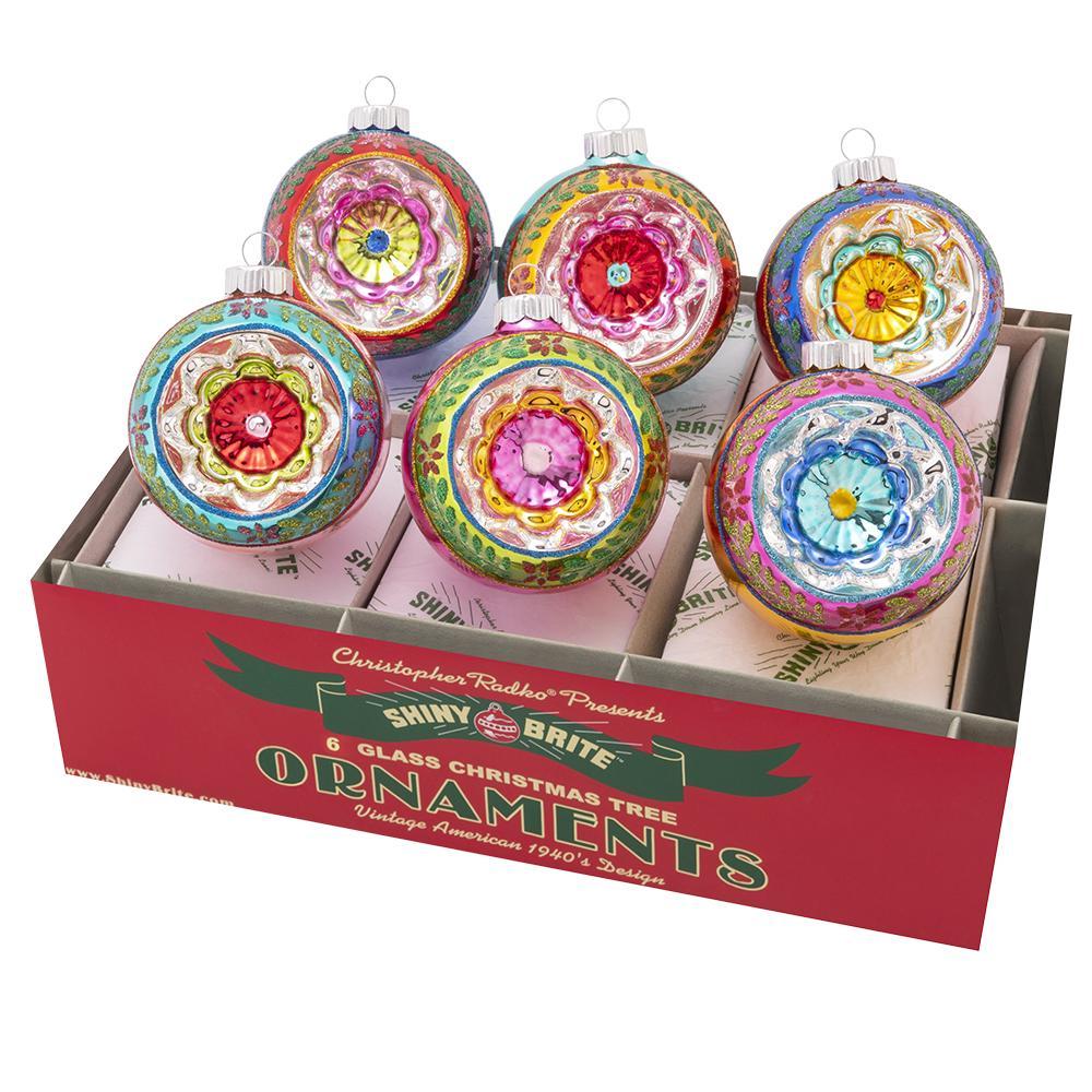 Shiny Brite, Christmas Confetti Decorated Reflector Rounds 3.25" Set of 6