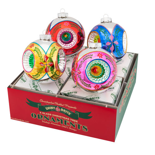 Shiny Brite, Christmas Confetti Rounds with Triple Reflector 4" Set of 4