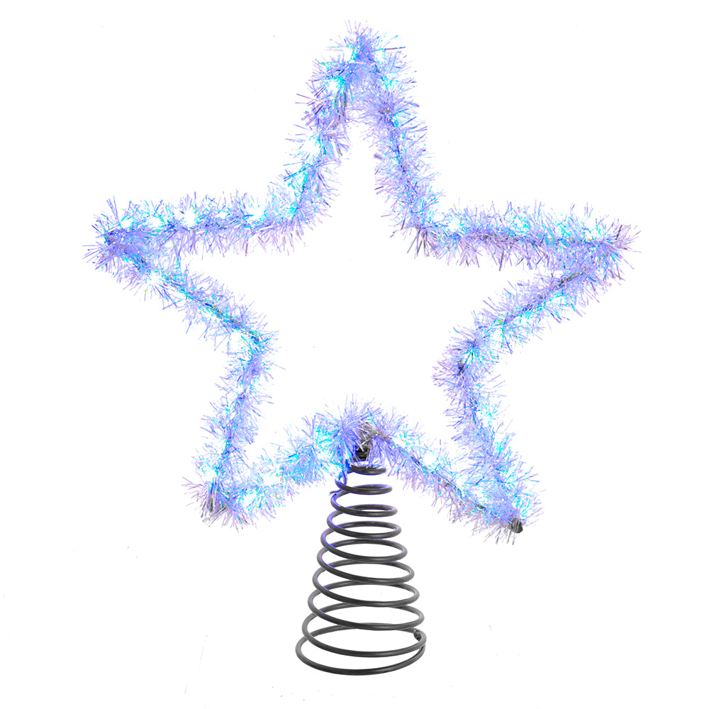 Kurt S Adler, Cool White Silver Tinsel Star Tree Topper 55 Light