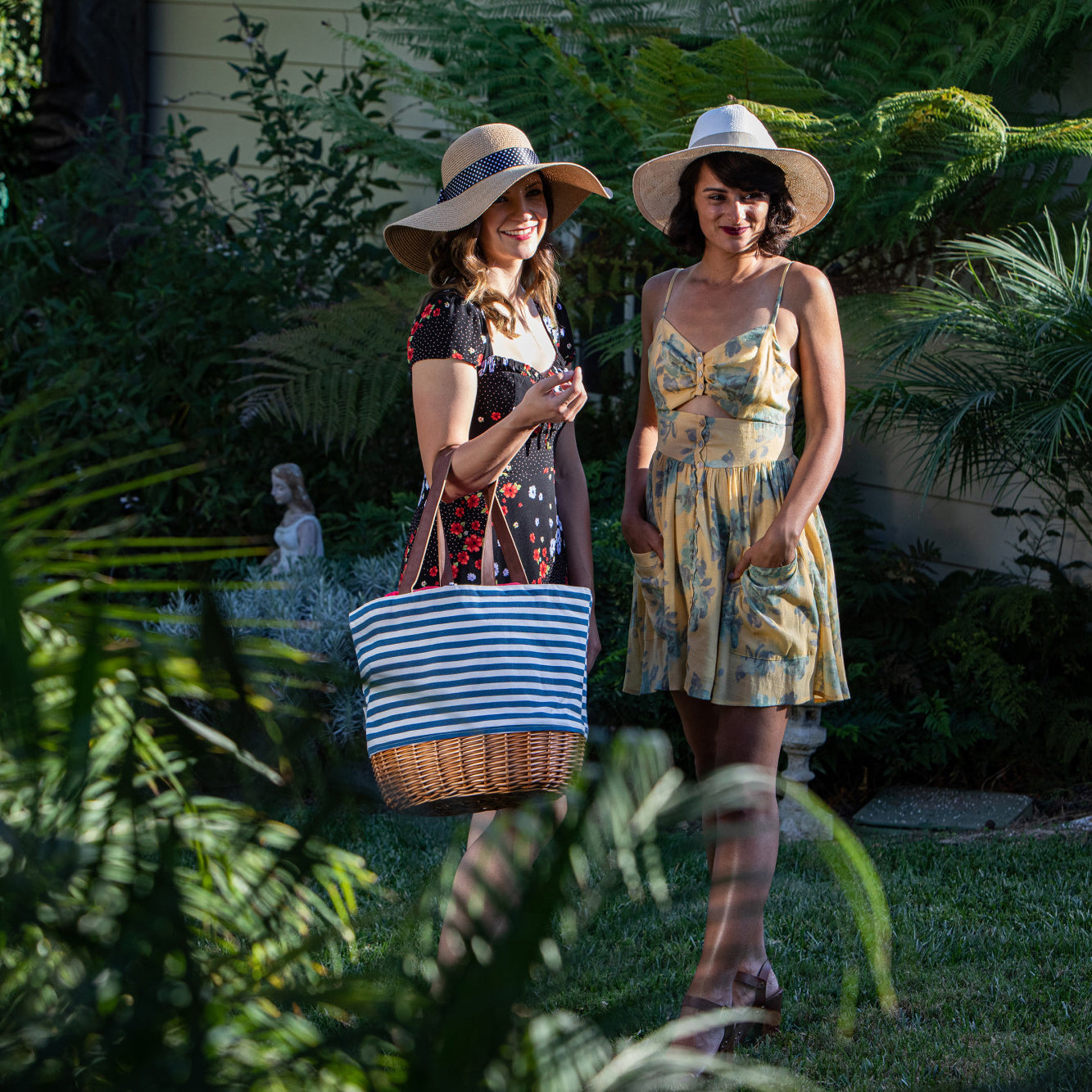 PicnicTime, Coronado Blue and White Stripe Canvas & Willow Basket Tote