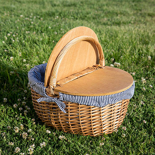 PicnicTime, Country Basket Picnic Basket Navy Blue & White Stripe