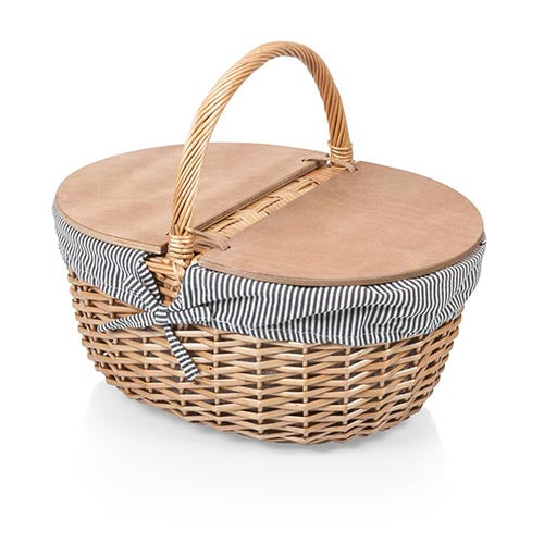 PicnicTime, Country Basket Picnic Basket Navy Blue & White Stripe