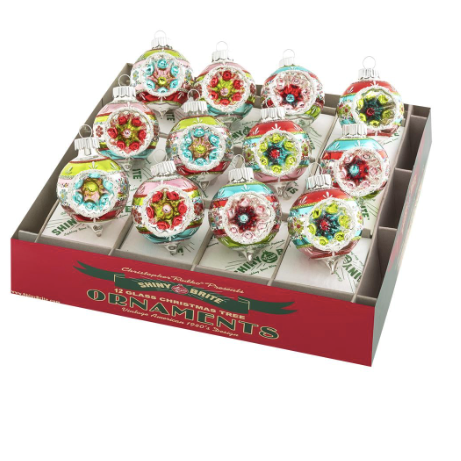 Shiny Brite, Festive Fete Decorated Reflector Rounds Set of 12 1.75"