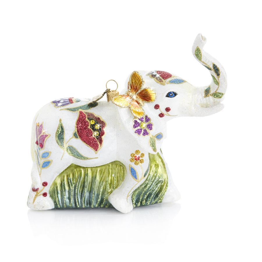 Jay Strongwater, Floral Elephant Glass Ornament