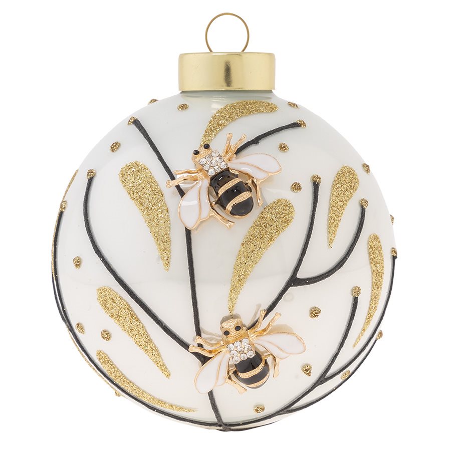 Kat & Annie, Golden Bees & Flowers Round Ornament