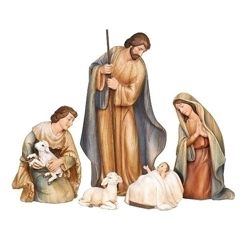 Roman, Holy Family in Wood Grain Nativity 10.2" Set of 5