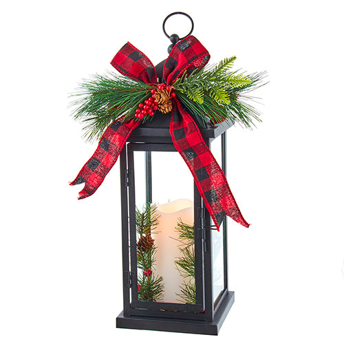 Kurt S Adler, LED Decorated Lantern with Candle & Pine 16.5"