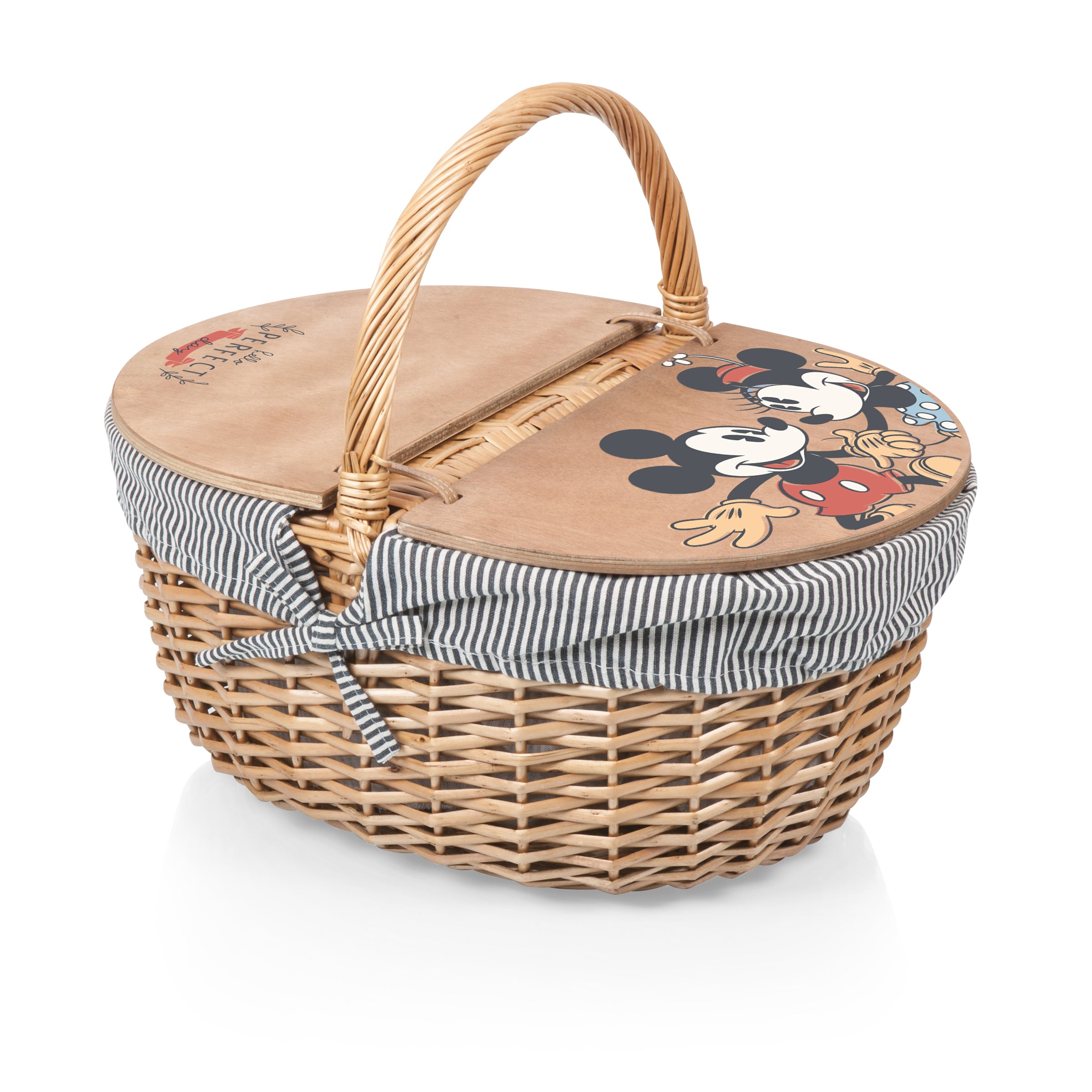 PicnicTime, Mickey & Minnie Mouse Navy Blue & White Stripe Country Picnic Basket