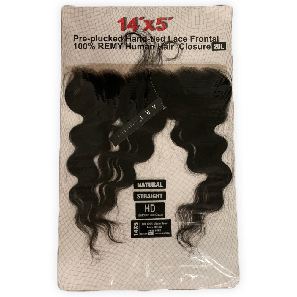 ARI Collection, Pre-Plucked Hand-Tied Lace Frontal 100% Remy Human Hair 20" Length Natural Color 14 x 5"