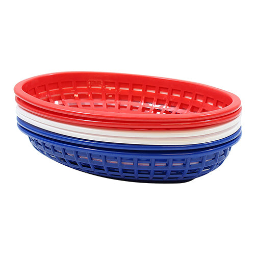 TableCraft, Red, White & Blue Oval Plastic Basket Set of 6