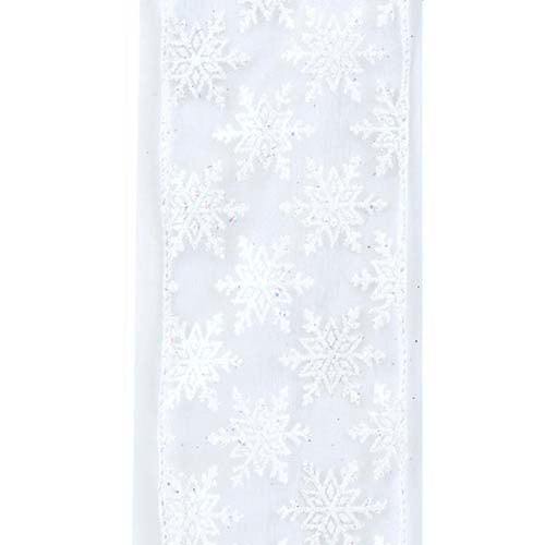 Kurt S Adler, Sheer White Snowflake Pattern Ribbon 2.5" x 10 Yards