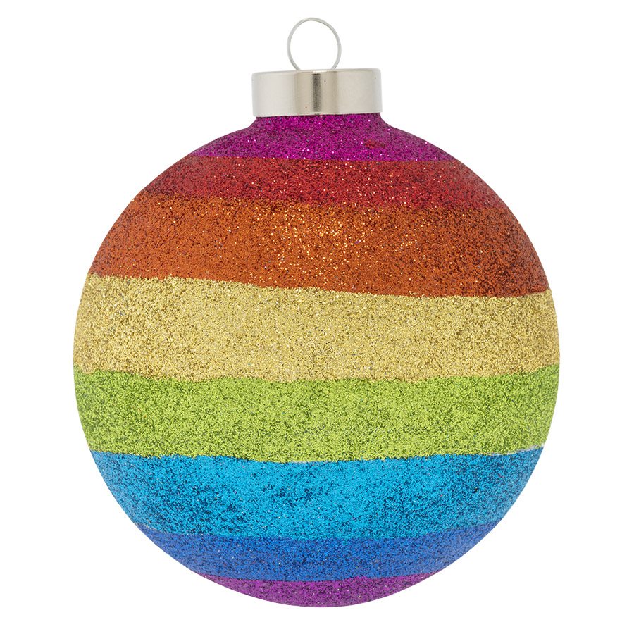 Kat & Annie, Striped Rainbow Glitter Round Ornament