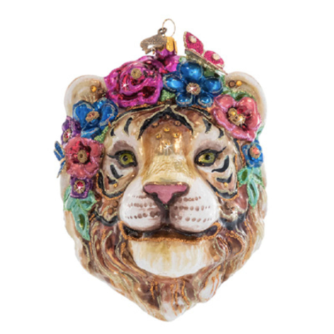 Jay Strongwater, Tiger With Flower Crown Glass Ornament