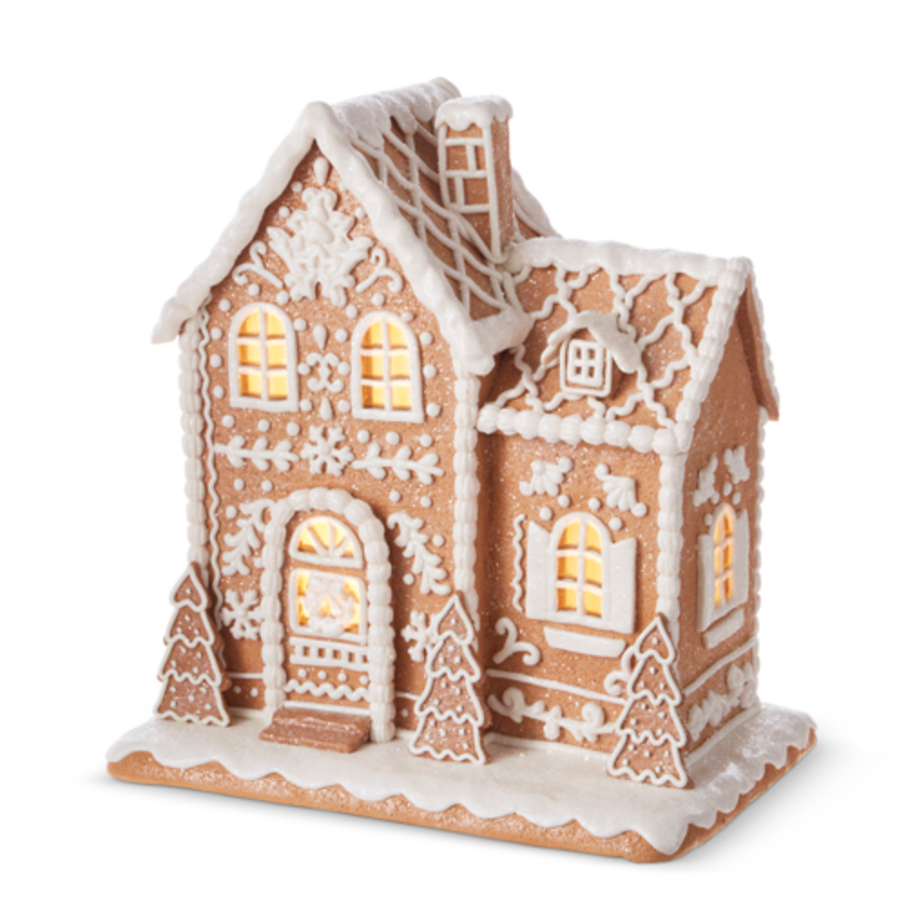 Raz, White Icing Lighted Gingerbread House 12.5"