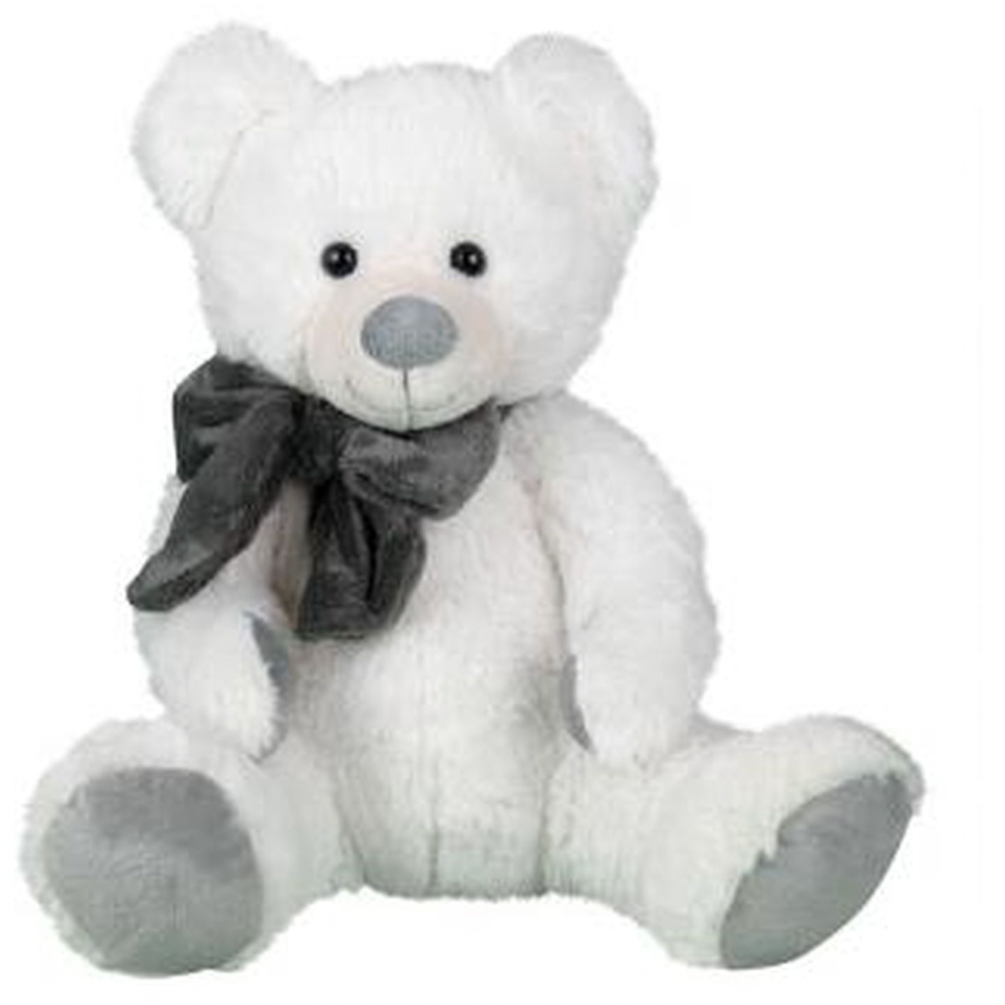 Kalidou, White Teddy Bear with Gray Bow